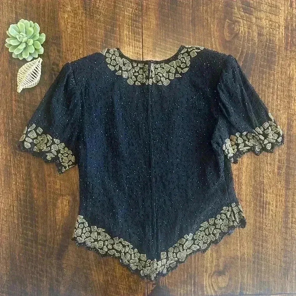 Laurence Kazar | Beautiful Vintage Heavily Beaded Blouse - Picture 2 of 9